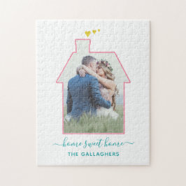 Familjefoto House Shape Houseuppvärmning Bröllop C Pussel