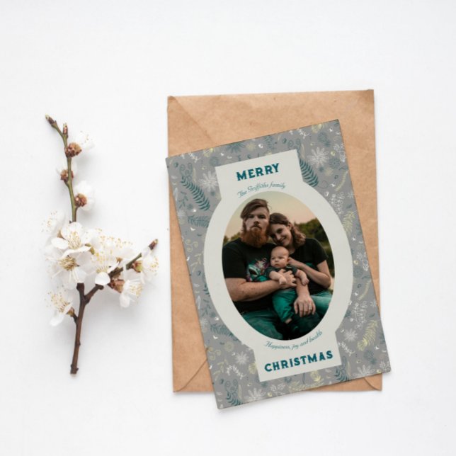 Familjefoto i grått-blommigt-dockan helgkort (Skapare uppladdad)