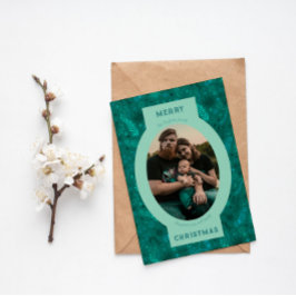 Familjefoto i turkos blommigt doodle helgkort