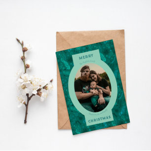 Familjefoto i turkos blommigt doodle helgkort
