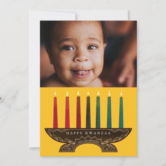 Familjefoto Illustrerad Kinara Kwanzaa Julkort (Framsida)