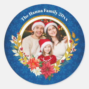Familjefoto & Julstjärna God Jul Present Runt Klistermärke