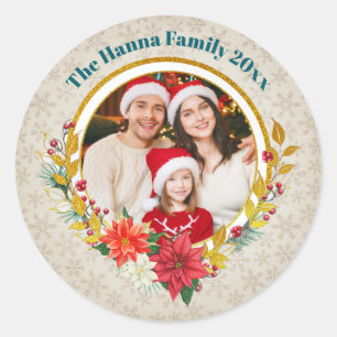 Familjefoto & Julstjärna God Jul Present Runt Klistermärke