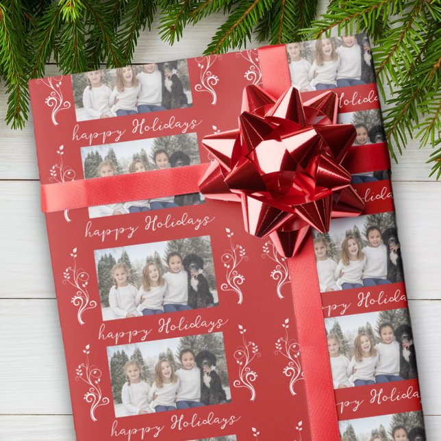Familjefoto Lövverk Jul Glad Högtid Röd Presentpapper (Skapare uppladdad)