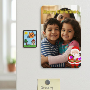 Familjefoto Magnet Med Tecknad Tomte