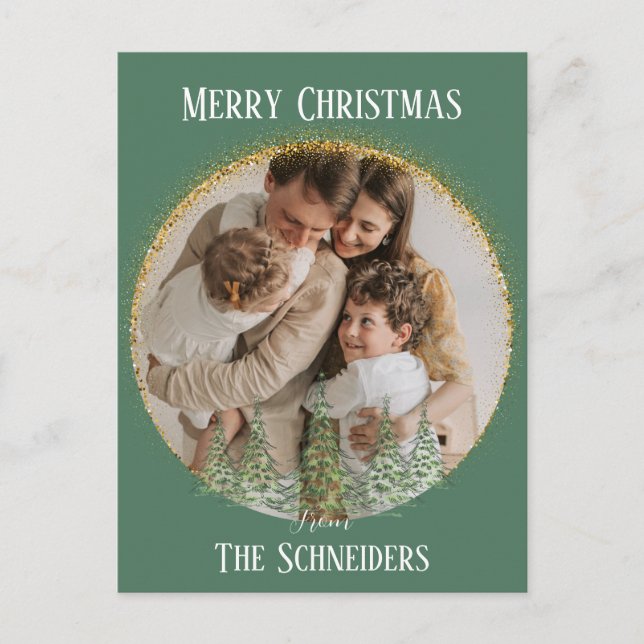 Familjefoto - minimal Guld Glitter-Anpassningsbar  Helg Vykort (Framsida)