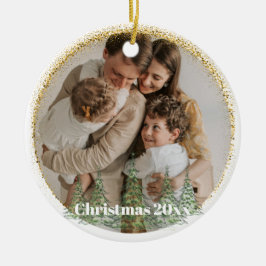 Familjefoto - minimal Guld Glitter-Anpassningsbar  Julgransprydnad Keramik