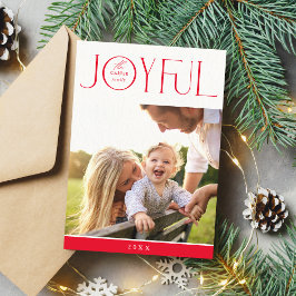 FAMILJEFOTO modern elegant typografi GLAD röd Julkort