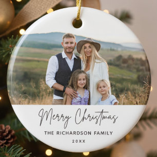 Familjefoto Modern Enkel Skript Jul Julgransprydnad Keramik