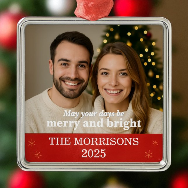 Familjefoto Modern Red och Guld Snowflake Julgransprydnad Metall (Skapare uppladdad)