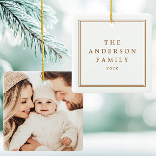 Familjefoto namn-elegant gräns vit julgransprydnad keramik