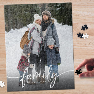 Familjefoto Namn Modernt Skript Pussel