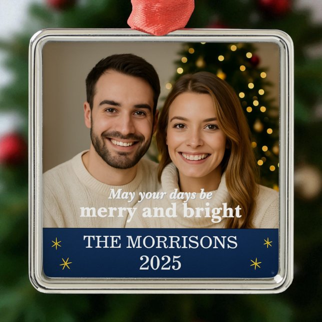 Familjefoto Navy Blue och Guld Snowflake Julgransprydnad Metall (Skapare uppladdad)