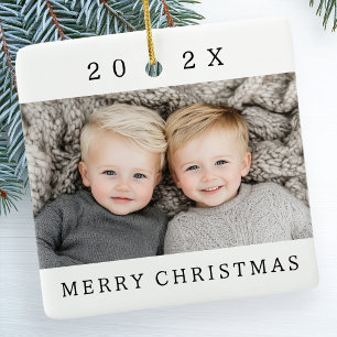 Familjefoto och årligt vitt God jul Julgransprydnad Keramik