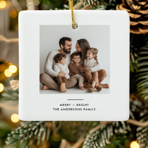 Familjefoto och merry och Bright Minimalistic Julgransprydnad Keramik