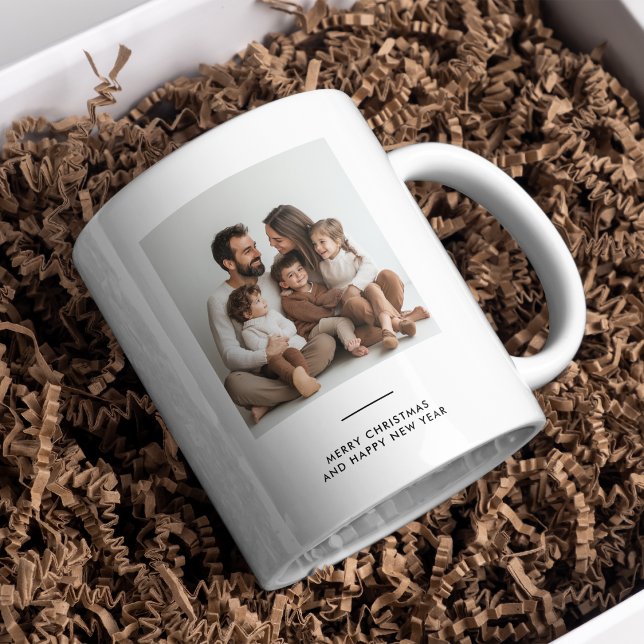 Familjefoto och merry och Bright Minimalistic Kaffemugg (Skapare uppladdad)