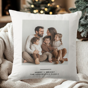Familjefoto och merry och Bright Minimalistic Kudde