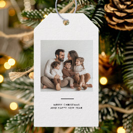Familjefoto och merry och Bright Minimalistic Presentetikett