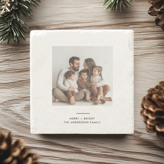 Familjefoto och merry och Bright Minimalistic Stenunderlägg (Skapare uppladdad)