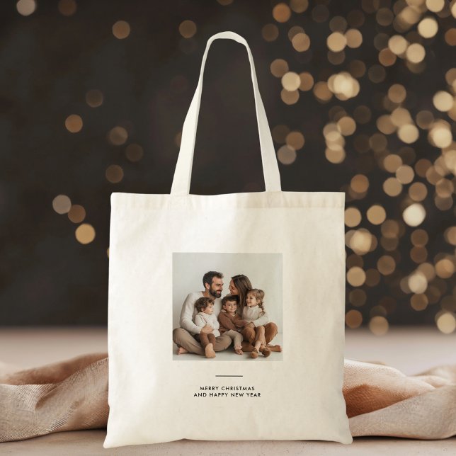 Familjefoto och merry och Bright Minimalistic Tygkasse (Skapare uppladdad)