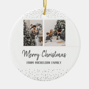 Familjefoto och namn-julkonfetti Silver Julgransprydnad Keramik