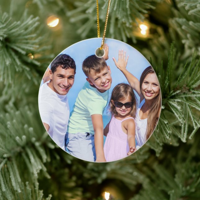 Familjefoto och Namn Red Glitter Julgransprydnad Keramik (Träd)