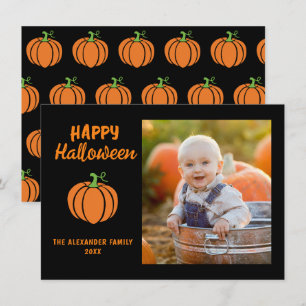 Familjefoto Orange Pumpa Svart Gott Halloween Anteckningskort