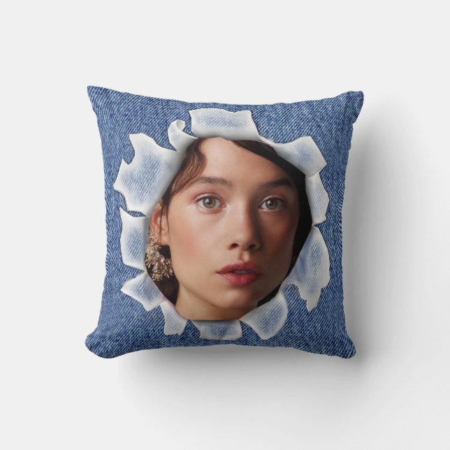 Familjefoto på en denim-kudde kudde (Framsida)