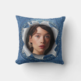Familjefoto på en denim-kudde kudde