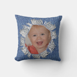 Familjefoto på en denim-kudde kudde