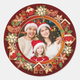 Familjefoto, pepparkaka & julstjärna jul runt klistermärke