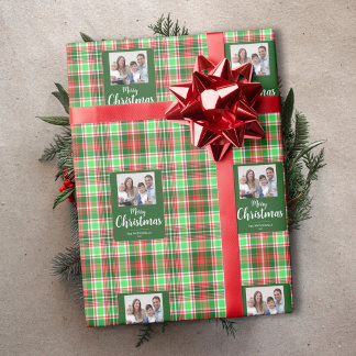 Familjefoto Röd Grön Karo God Jul Presentpapper
