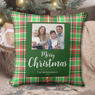 Familjefoto Röd Grön Plaid God Jul Kudde