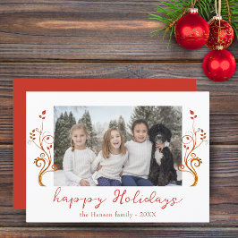 Familjefoto Röd Lövverk Jul Glad Julkort