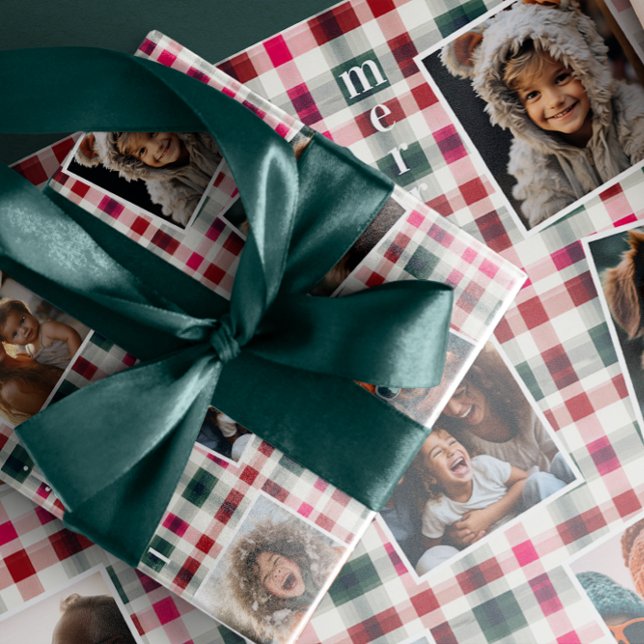 Familjefoto Rutat jul | Glad Merry Glädje Presentpapper (Skapare uppladdad)