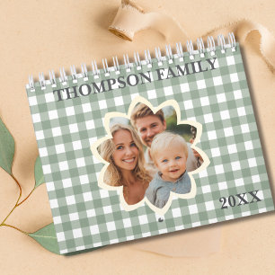 Familjefoto Sagegrön Plaid Roliga Former 12 månade Kalender