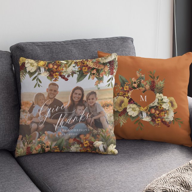 Familjefoto tackgiving höst floralt  kudde (Skapare uppladdad)