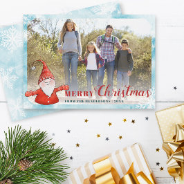 Familjefoto Teal Blue Red Cute Gnome Jul Julkort