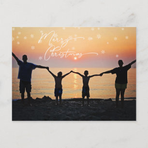 Familjefoto Vit God Jul-teckensnitt Snöflinga Vykort