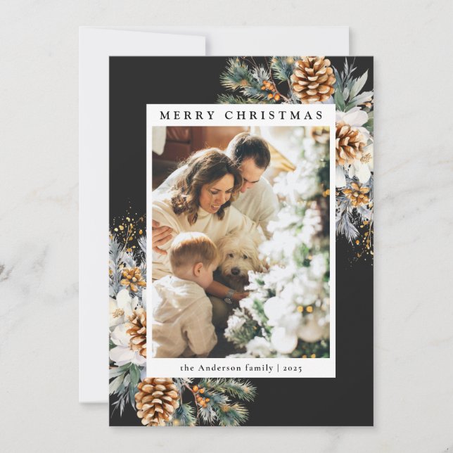 Familjefoto Watercolor Botaniskt svart jul Julkort (Framsida)