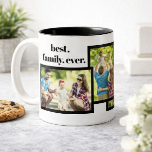Familjefotocollage - 4 foton och anpassad text Två-Tonad mugg