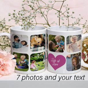 Familjefotocollage 7 bilder anpassad namntext kaffemugg