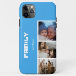 Familjefotocollage blå 4 bilder