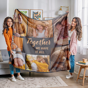 Familjefotocollage Brun Tillsammans Har Vi Allt Fleecefilt