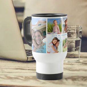 Familjefotocollage med 6 bilder och anpassad text resemugg