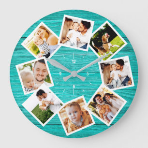 Familjefotocollage Rustic Chic Farmhouse Teal Stor Klocka