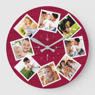 Familjefotocollage Rustik gårdsstil Röd Stor Klocka