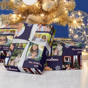 Familjefotogalleri Mörkblå Anpassad Juldekoration Presentpapper
