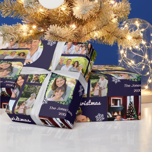 Familjefotogalleri Mörkblå Anpassad Juldekoration Presentpapper (Helgdagar)