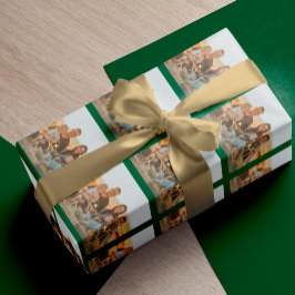 Familjefotojul, guld glatta anpassningsbarna grönt presentpapper